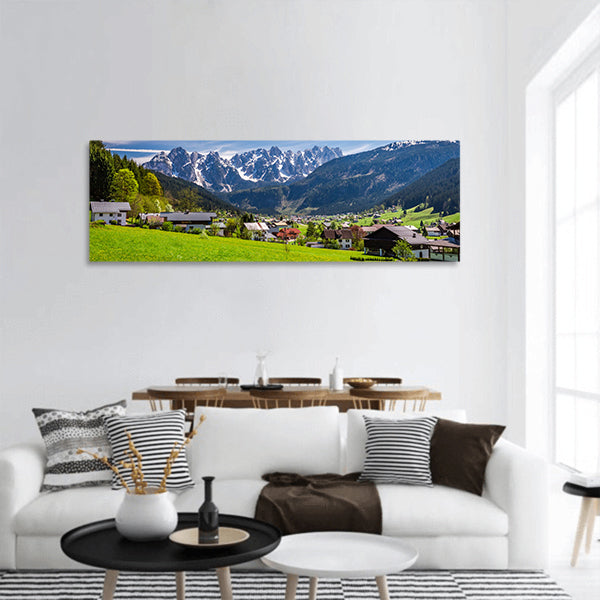 Small village Gosau in Austrian Alps panoramic canvas wall art