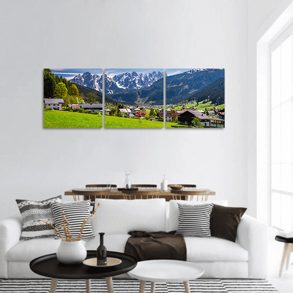 Small village Gosau in Austrian Alps panoramic canvas wall art