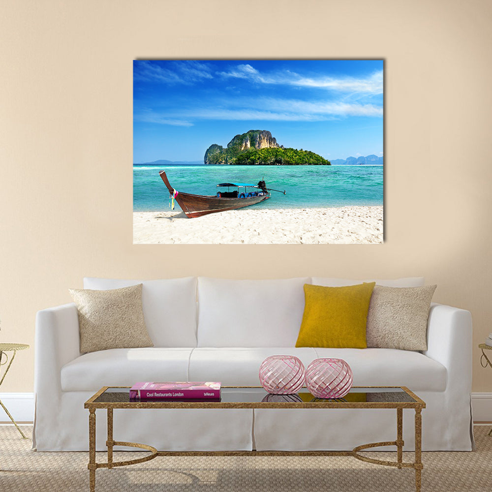 Long boat and poda island in Thailand Multi panel canvas wall art