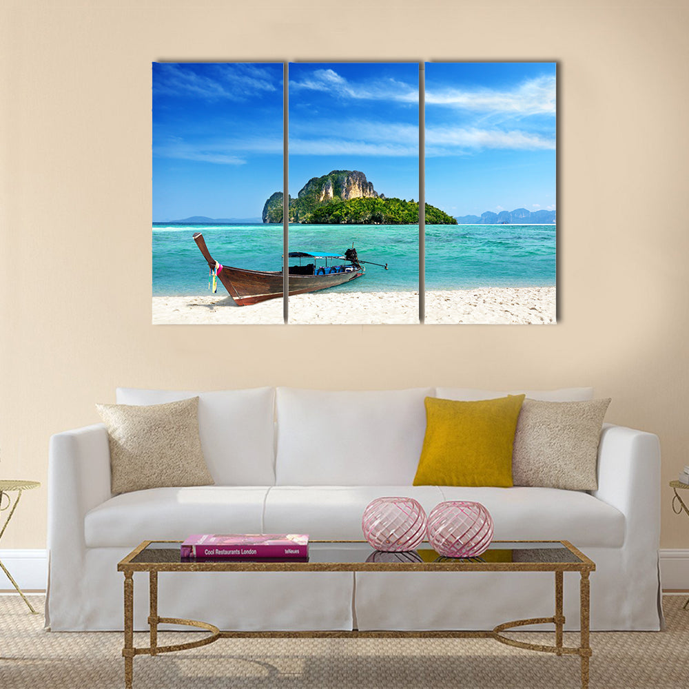 Long boat and poda island in Thailand Multi panel canvas wall art