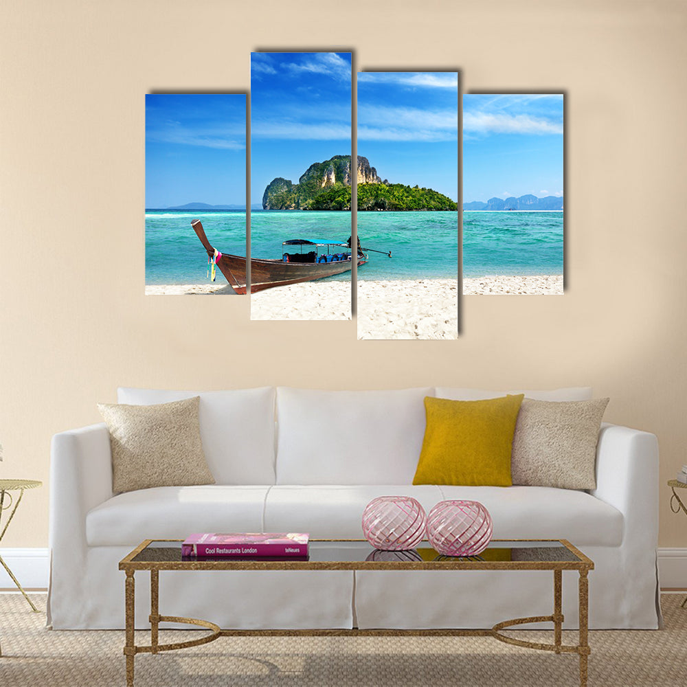 Long boat and poda island in Thailand Multi panel canvas wall art