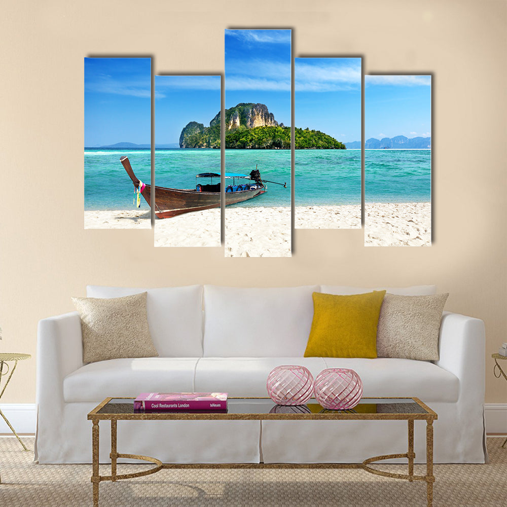 Long boat and poda island in Thailand Multi panel canvas wall art