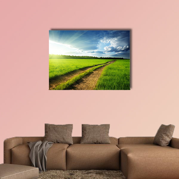 Ground road and sunset multi panel canvas wall art