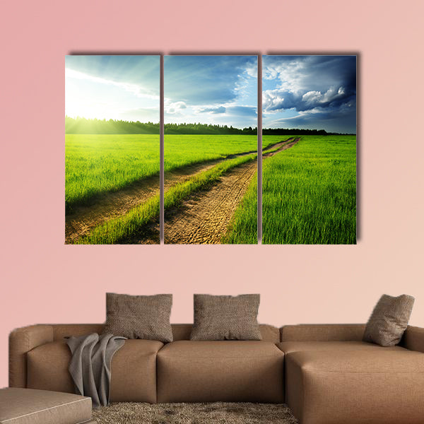 Ground road and sunset multi panel canvas wall art