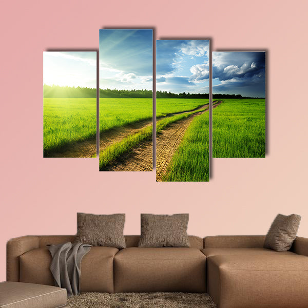Ground road and sunset multi panel canvas wall art