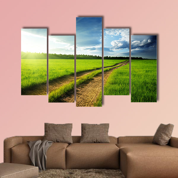 Ground road and sunset multi panel canvas wall art