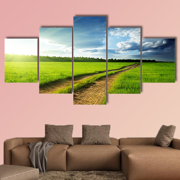 Ground road and sunset multi panel canvas wall art