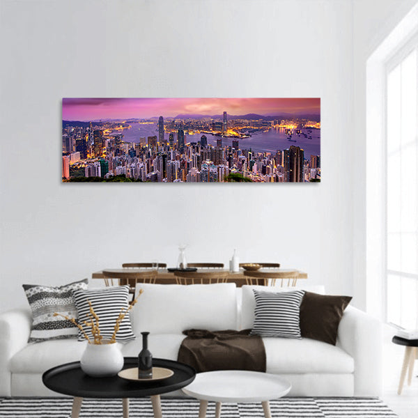 Amazing view on Hong Kong city at night panoramic canvas wall art