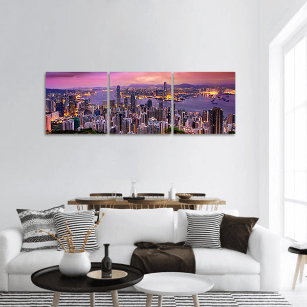 Amazing view on Hong Kong city at night panoramic canvas wall art