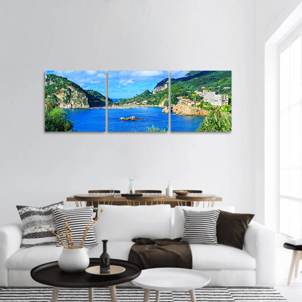 View of the coastline into the sea bays panoramic canvas wall art