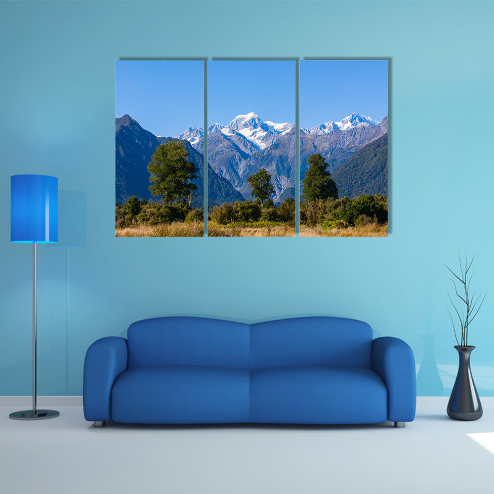 Aoraki Mount Cook And Mount Tasman From Near Fox Glacier Multi Panel Canvas Wall Art