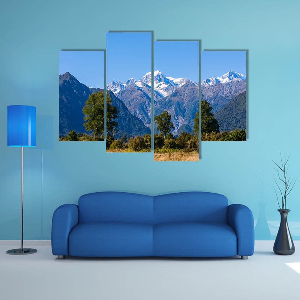 Aoraki Mount Cook And Mount Tasman From Near Fox Glacier Multi Panel Canvas Wall Art