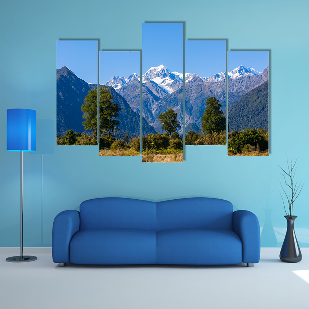 Aoraki Mount Cook And Mount Tasman From Near Fox Glacier Multi Panel Canvas Wall Art