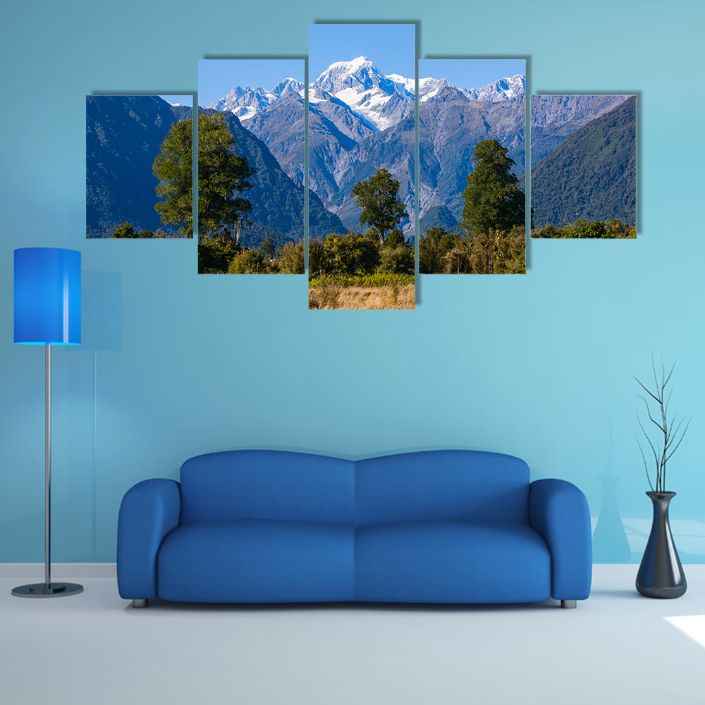 Aoraki Mount Cook And Mount Tasman From Near Fox Glacier Multi Panel Canvas Wall Art