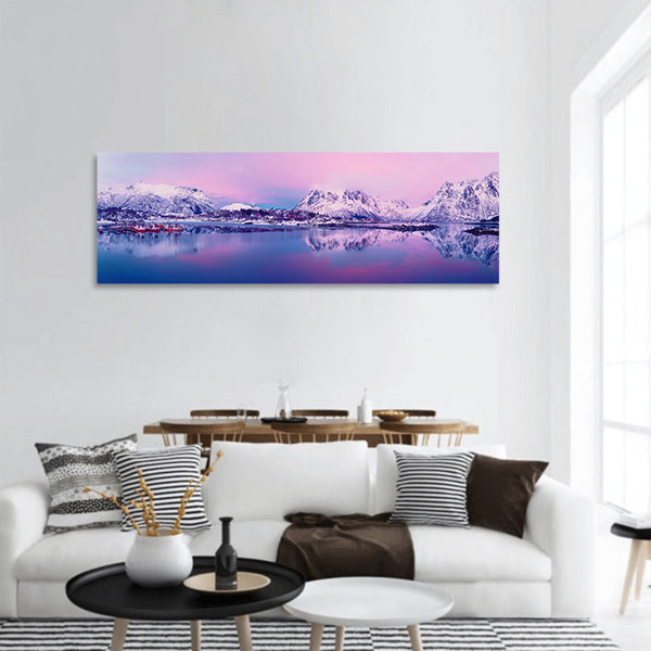 Winter Norway lake panoramic canvas wall art