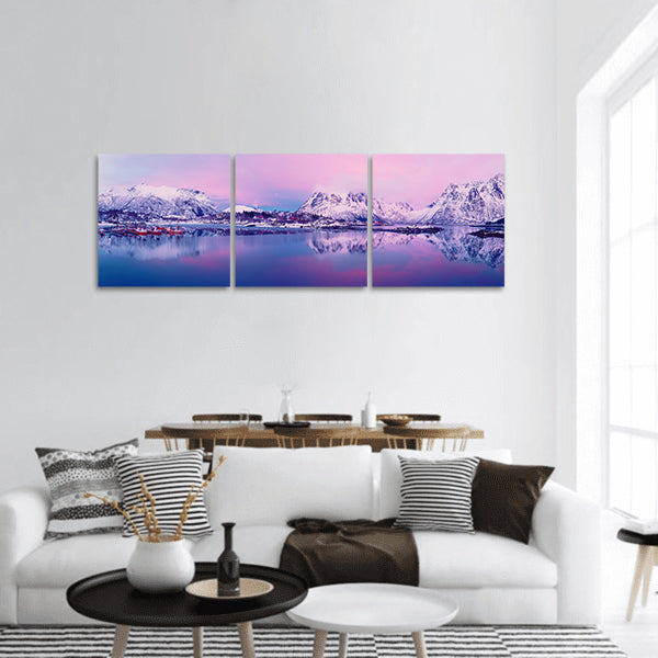 Winter Norway lake panoramic canvas wall art