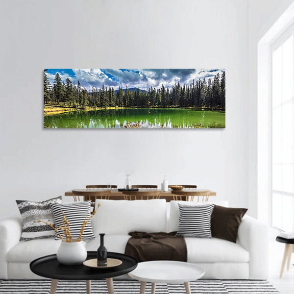 The autumn day in Jasper National Park panoramic canvas wall art