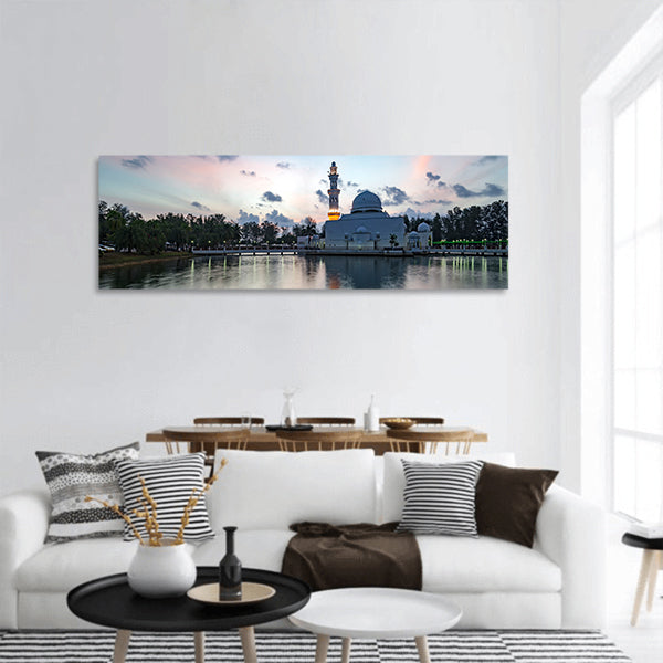 Beautiful white mosque panoramic canvas wall art