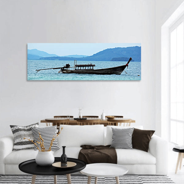 Fishing boat in the sea panoramic canvas wall art