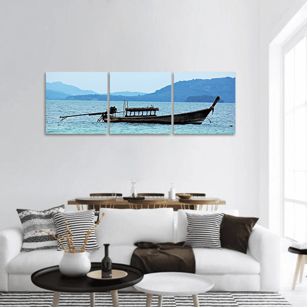 Fishing boat in the sea panoramic canvas wall art