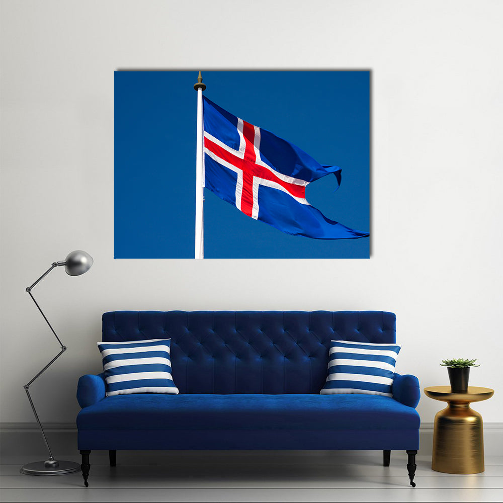 The icelandic flag with blue sky, Iceland Multi Panel Canvas Wall Art
