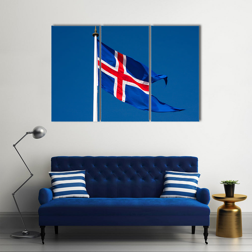 The icelandic flag with blue sky, Iceland Multi Panel Canvas Wall Art