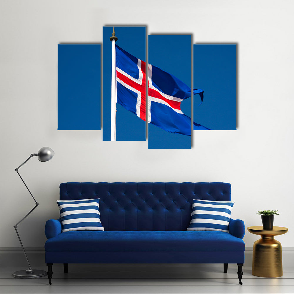 The icelandic flag with blue sky, Iceland Multi Panel Canvas Wall Art