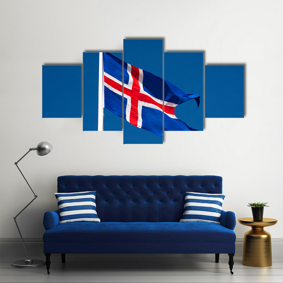 The icelandic flag with blue sky, Iceland Multi Panel Canvas Wall Art