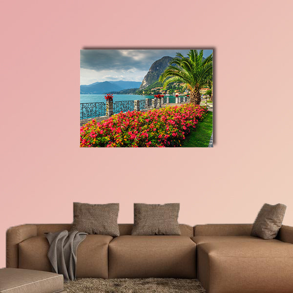 Wonderful promenade with colorful flowers Lake Como, Europe multi panel canvas wall art