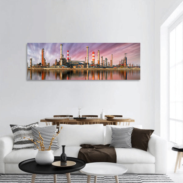 Oil Refinery at sunset panoramic canvas wall art