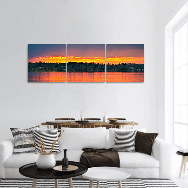 Sunset over Lake in Bemidji, panoramic canvas wall art