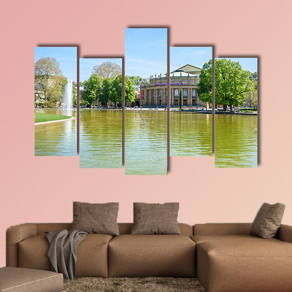 Stuttgart State Theatre Opera building and fountain wall art