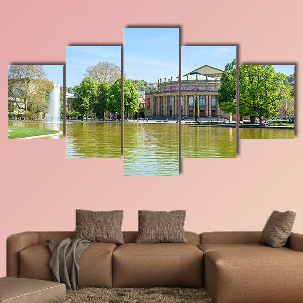 Stuttgart State Theatre Opera building and fountain wall art