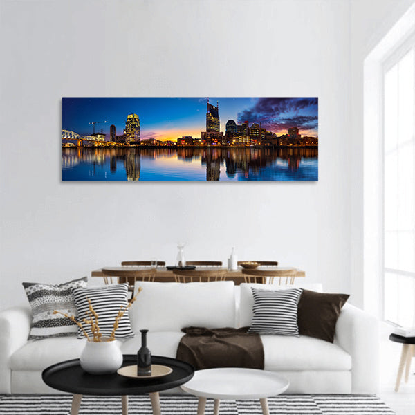 Nashville Skyline at night panoramic canvas wall art