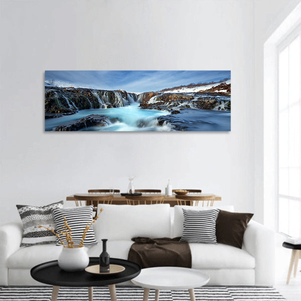 Winter day at Bruarfoss panoramic canvas wall art