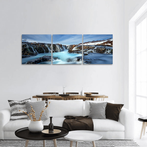 Winter day at Bruarfoss panoramic canvas wall art