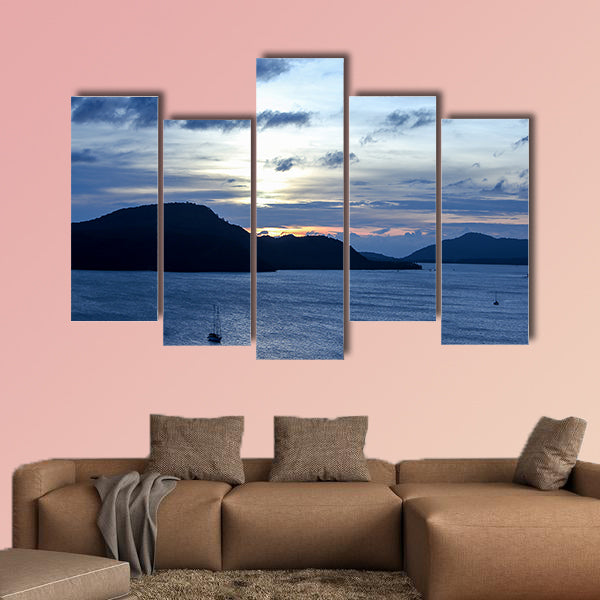 Twilight of the sunset over the sea Multi panel canvas wall art