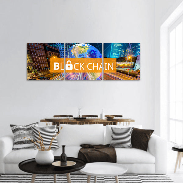 Concept of Blockchain panoramic canvas wall art