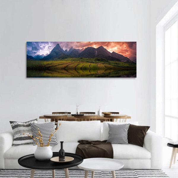Rice fields with Mount Fansipan panoramic canvas wall art