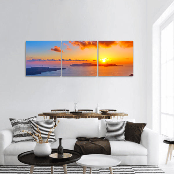 Scenic sundown in Santorini panoramic canvas wall art