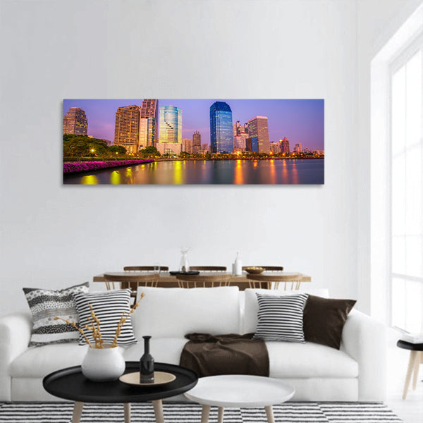 Lake Ratchada in the Benjakitti Park panoramic canvas wall art