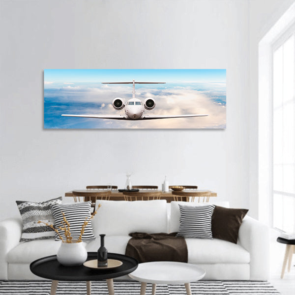 Privat jet in flight panoramic canvas wall art