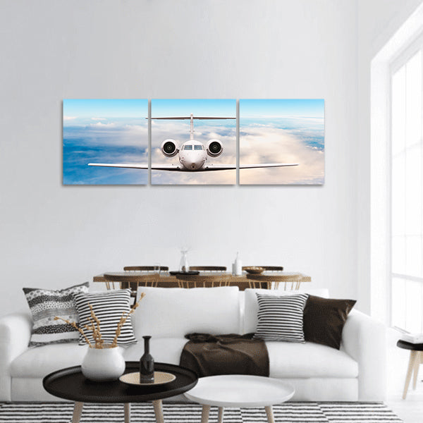 Privat jet in flight panoramic canvas wall art