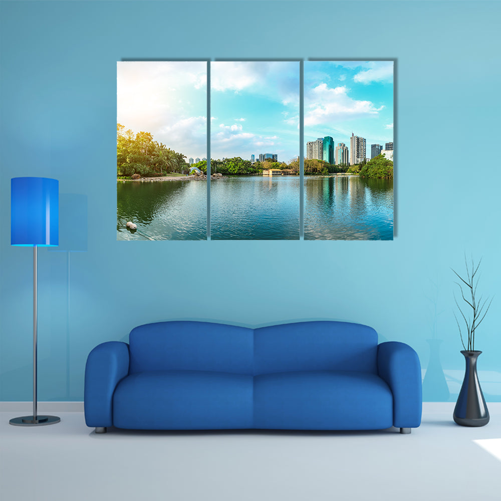 Shenzhen modern city skyline and lake scenery, China Multi panel canvas wall art