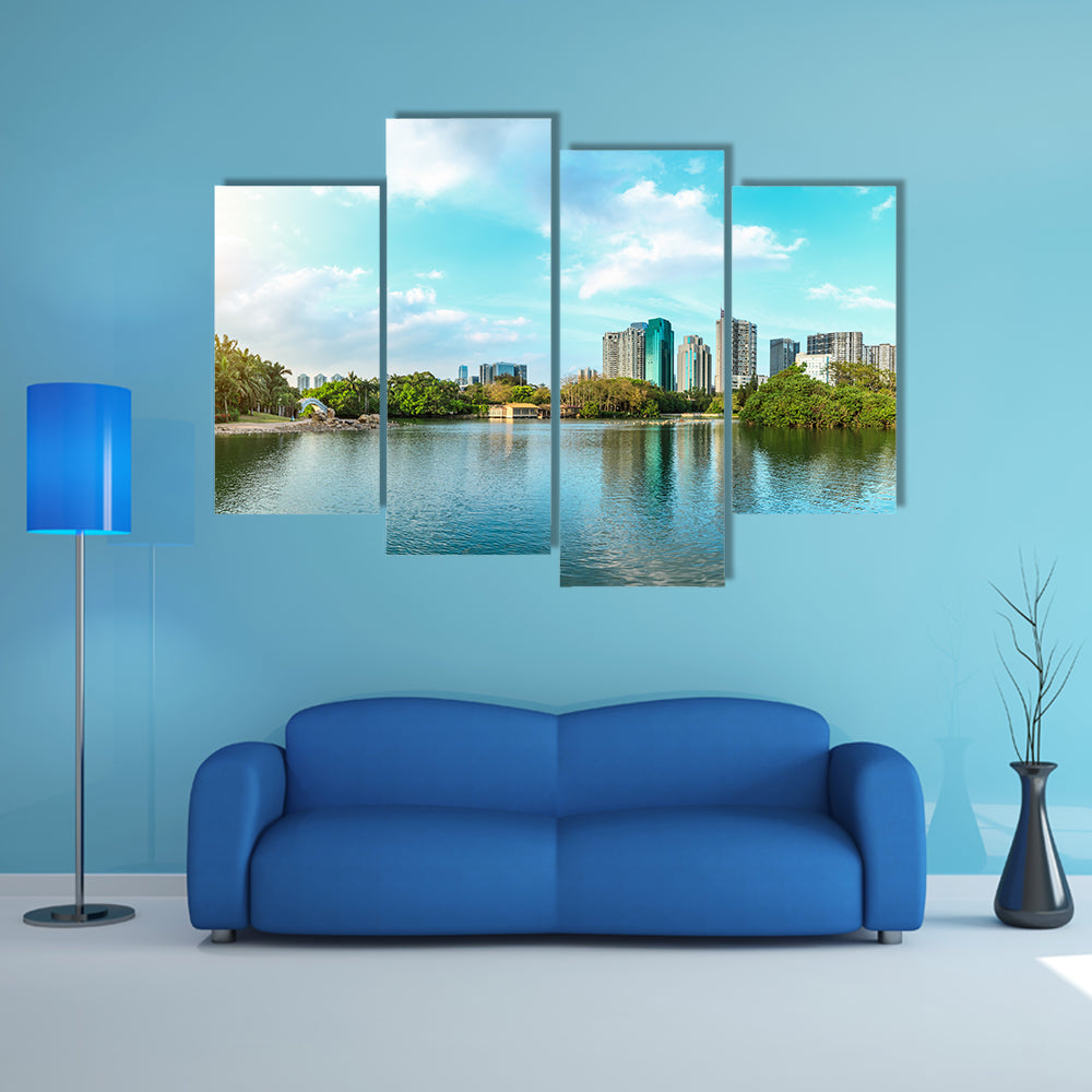 Shenzhen modern city skyline and lake scenery, China Multi panel canvas wall art