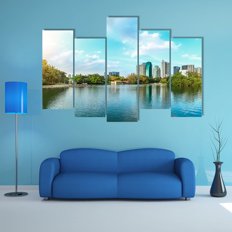 Shenzhen modern city skyline and lake scenery, China Multi panel canvas wall art