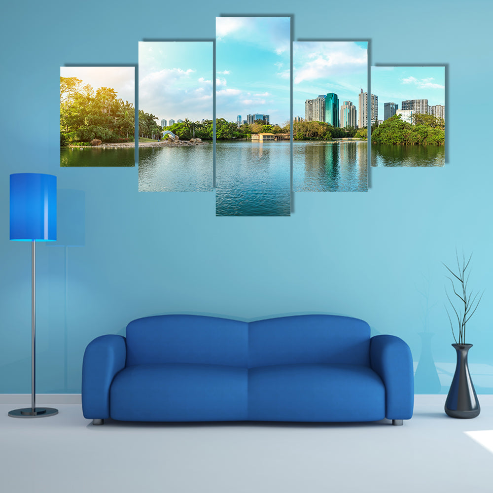 Shenzhen modern city skyline and lake scenery, China Multi panel canvas wall art