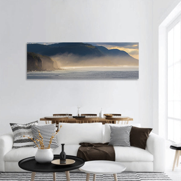 Sea mist off the coast panoramic canvas wall art