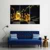 Business strategy ideas concept golden bitcoin and chess board game multi panel canvas wall art