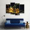 Business strategy ideas concept golden bitcoin and chess board game multi panel canvas wall art